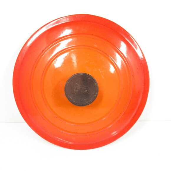 VTG Le Creuset France “E” 4.5 Qt Ribbed Flame Orange Enameled Dutch Oven Pot Lid - Picture 9 of 11